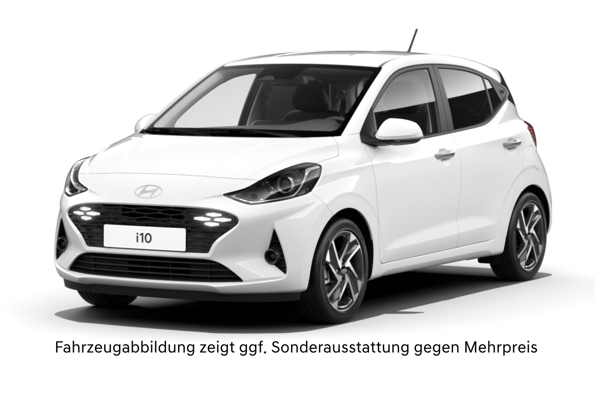 weißer Hyundai i10 auf weißem Hintergrund