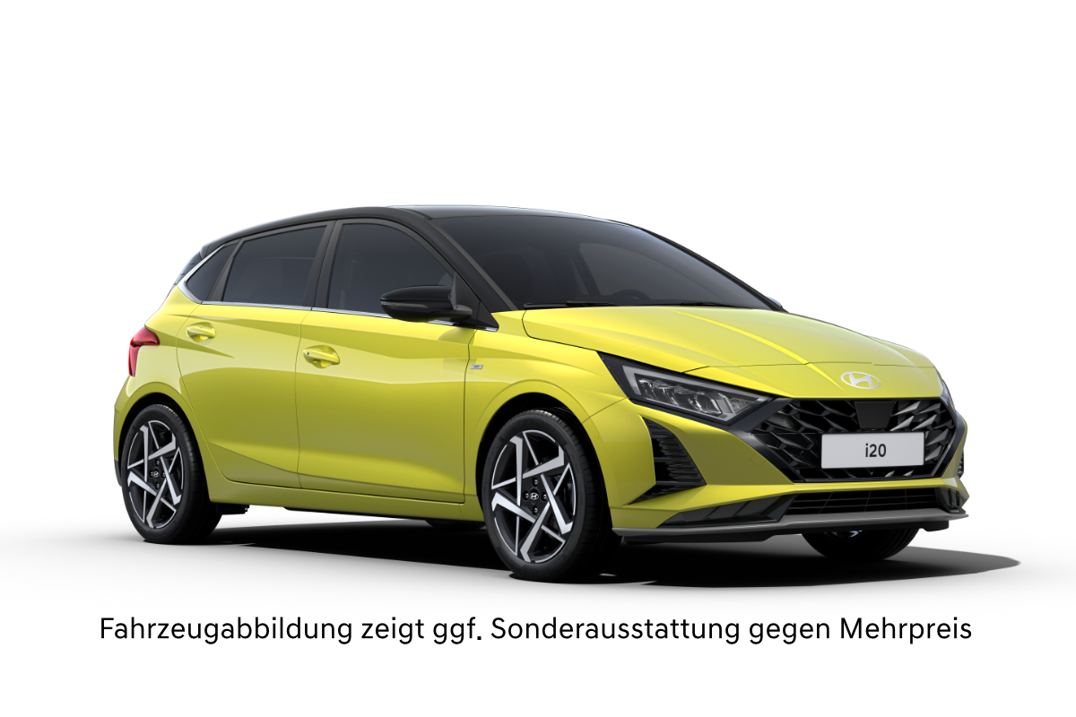 Ein grüner Hyundai i20 auf weißem Hintergrund