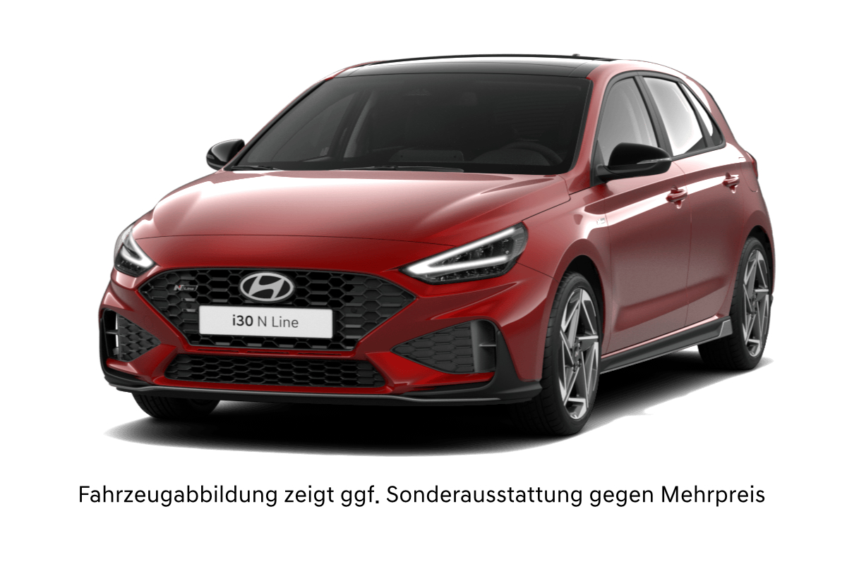 rote Hyundai i30 auf weißem Hintergrund